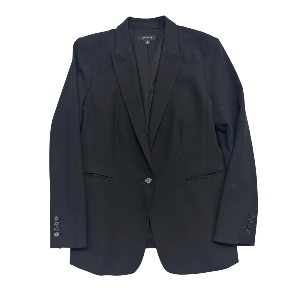 Ann Taylor 14 Black Blazer Suit Jacket Peak Career One Button Modern Stretch
